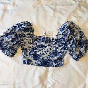 Abercrombie & Fitch Blue Floral Puff Sleeve Blouse